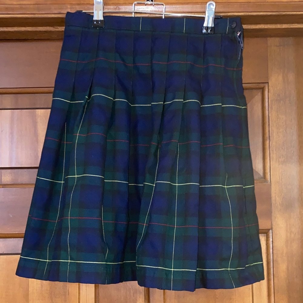 Lands' End Kids' Plaid Pleated Skirt - Hunter Classic Navy Plaid Uniform